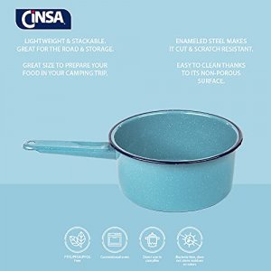 Cinsa Enamel 2 Qt Sauce Pan (Blue Color) - Resistant & Non-Stick Cookware - Traditional Mexican Style
