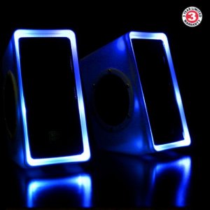 GOgroove Gaming Computer Speakers with Blue LED Light - SonaVERSE O2i Speakers for Desktop, Laptop, PC - USB Speaker 2.0 with AUX Input, in-Line Volu