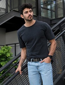 SlideBelts Men's Vegan Leather Belt without Holes - Black with Gunmetal Buckle (Up to 48