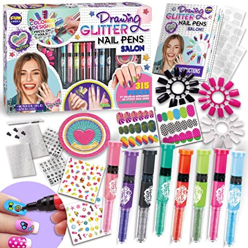 Kids Nail Kit for Girls Ages 7-12, FunKidz Ultimate 315Pcs Nail Polish Pens  Combo Pack Size 17.91Wx12.4L Glitter Temporary Nail Supplies for Teens SPA