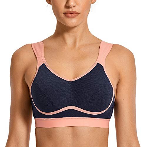 SYROKAN Women's Comfort Sports Bra High Impact for Large Breasts