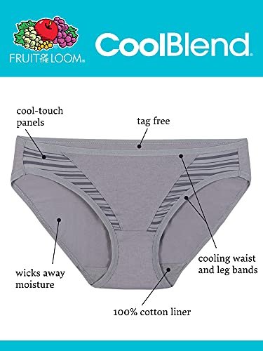  Fruit Of The Loom Womens Underwear Moisture Wicking  Coolblend Panties, Bikini - Fashion Assorted, Medium