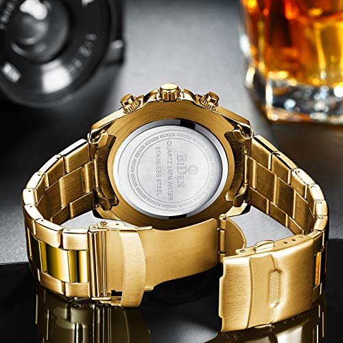 BIDEN Mens Watches Chronograph Stainless Steel Waterproof Date Analog  Quartz Watch Business Wrist Watches for Men