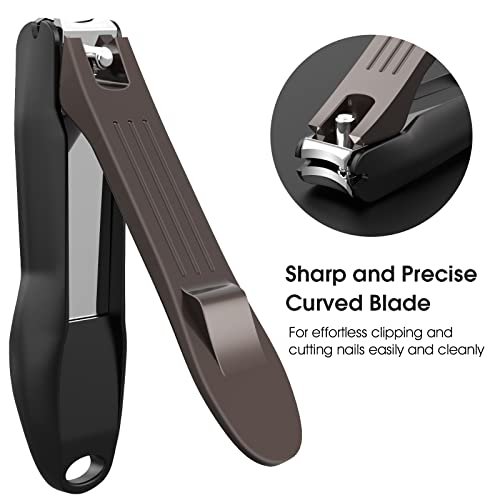 No Splash Nail Clippers Set with Catcher,Nail Cutter of 1 Nail File,  Stainless Steel Toenail Fingernail Clipper Trimmer for Men Women Seniors
