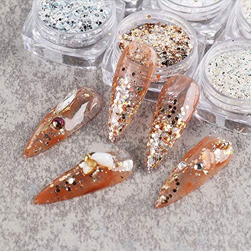 Holographic Glitter Nails Sequins, 6boxes 3d Colorful Shining Nail