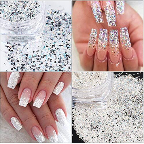 Holographic Glitter Nails Sequins, 6boxes 3d Colorful Shining Nail