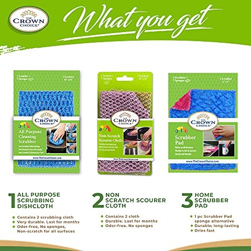 Odor Free Scrub Pads Combo (3PK) Replace Kitchen Dish Sponge, Dish Scrubbers for Washing Dishes Reusable Sponge & Scrubber for Cleaning All Purpose