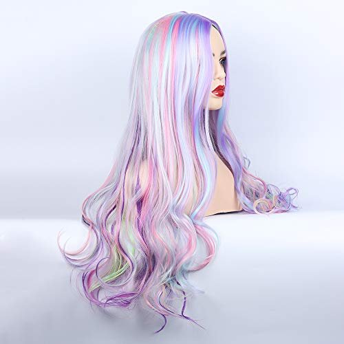 Similler Long Wavy Wig with Highlights Cosplay Synthetic Pastel