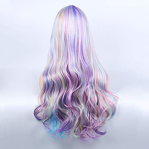 Similler Long Wavy Wig with Highlights Cosplay Synthetic Pastel