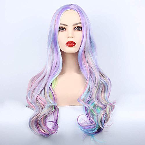 Similler Long Wavy Wig with Highlights Cosplay Synthetic Pastel