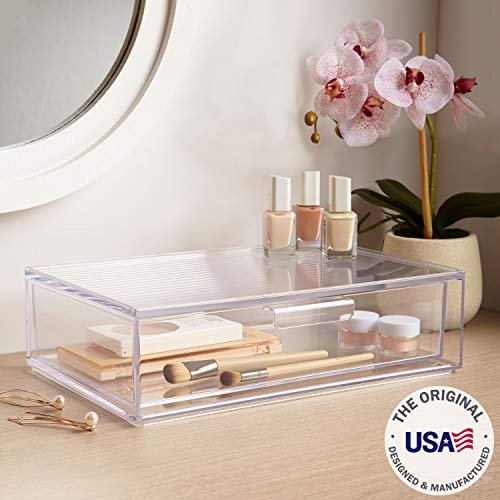 STORi Audrey Stackable Clear Bin Plastic Organizer Single Drawer |  4.5-Inches Tall | Organize Cosmetics and Beauty Supplies on a Vanity | Made  in USA
