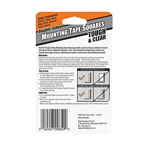 Gorilla Tough & Clear, Double Sided Mounting Tape, Weatherproof, 1