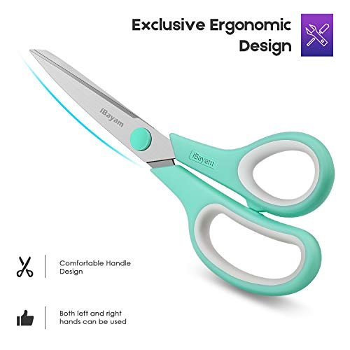 Scissors, 8 inch Multipurpose Sharp Scissors for Office Home High/Middle School Student Teacher Scissor Supplies, Soft Comfort-Grip Right/Left Handles
