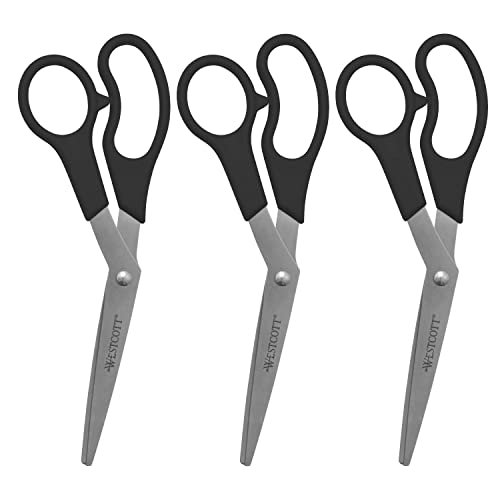 Westcott 13402 Scissors, All-Purpose Bent Scissors For Office And Home,  Black, 3 Pack - Imported Products from USA - iBhejo