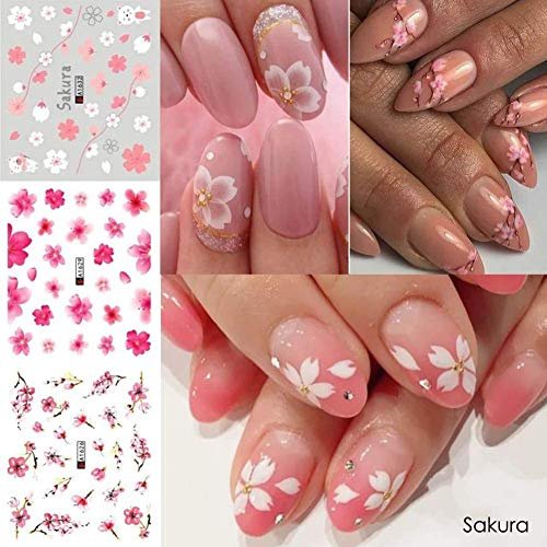 Pink Cherry Blossom for Spring Gel Nail Art on Fake Nails 