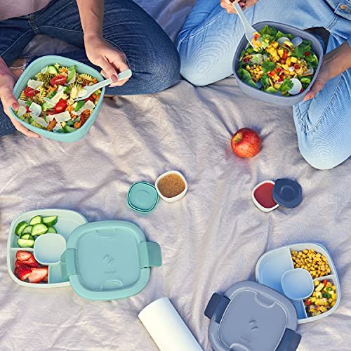 Bentgo Salad Stackable Lunch Container with Large 54oz Bowl, 4-Compartment  Tray & Built-In Fork - Green