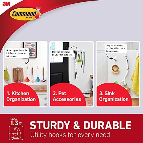 Command Medium Utility Hooks, Damage Free Hanging Wall Hooks with Adhesive  Strips, No Tools Wall Hooks for Hanging Organizational Items in Living