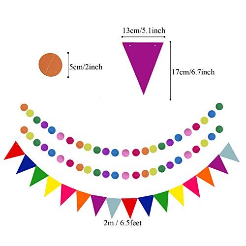 ZERODECO Party Decoration, 21 Pcs Multi-color Hanging Paper Fans, Pom Poms  Flowers, Garlands String Polka Dot and Triangle Bunting Flags for Birthday