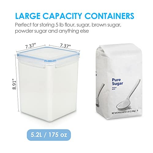 Wildone Large Food Storage Containers 5.2L /175oz, 4 Piece BPA Free Plastic  Airtight Food Storage Containers for Flour, Sugar, Baking Supplies