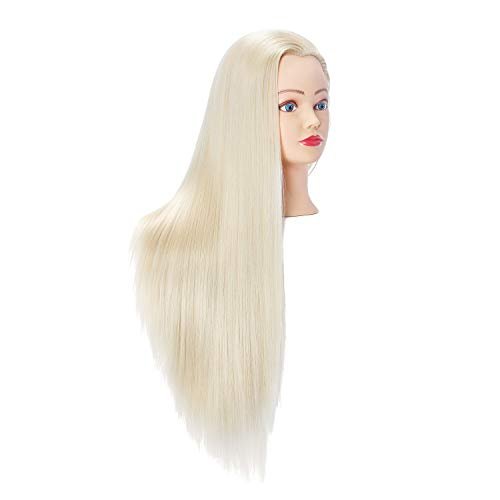26-28 Mannequin Head Hair Styling Training Manikin Cosmetology Doll Head  Synthetic Fiber Hair and Free Clamp Holder (Black)