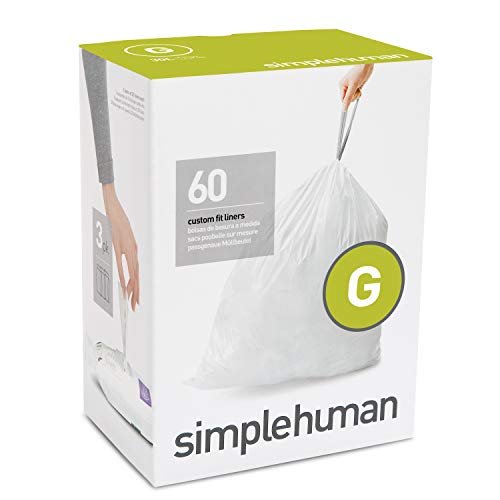 simplehuman Code G Genuine Custom Fit Drawstring Trash Bags in Dispenser  Packs, 60 Count, 30 Liter / 8 Gallon, White