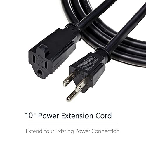 StarTech.com 10ft 3m Power Extension Cord NEMA5 15R to NEMA5 15P Black  Extension Cord 13A 125V 16AWG Computer Power Extension Cable - Office Depot