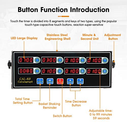 Commercial Kitchen Timer 8-channel Automatic 8-stage Timing Reminder Frying  Basket Shaking Timer