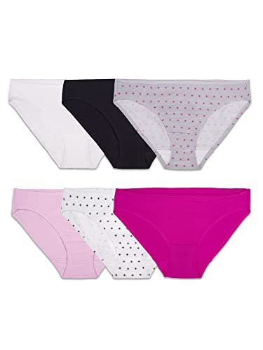6 Pack of Fruit of the Loom Women's Underwear Cotton Bikini Panty  Multipack, Assorted, 7 