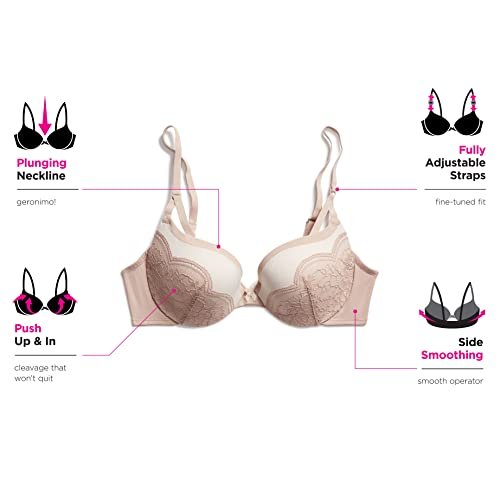 Maidenform Underwire Demi Bra, Best Push-Up Bra With Wonderbra Technology,  Smoothing Lace-Trim Bra With Push-Up Cups, Black W/Body Beige Lining, 36C -  Imported Products from USA - iBhejo