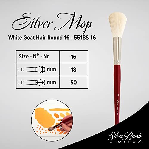 Silver Brush White Goat Silver Mop Brush - Round, Size 16, Short
