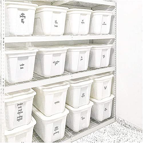 Talented Kitchen 136 Garage Storage Labels for Plastic Containers, Preprinted Black Script on Clear Stickers for Organizing Bins