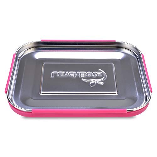 LunchBots Medium Duo Snack Container - Divided Stainless Steel Food Container - Two Sections for Half Sandwich and A Side - Eco-, Pink