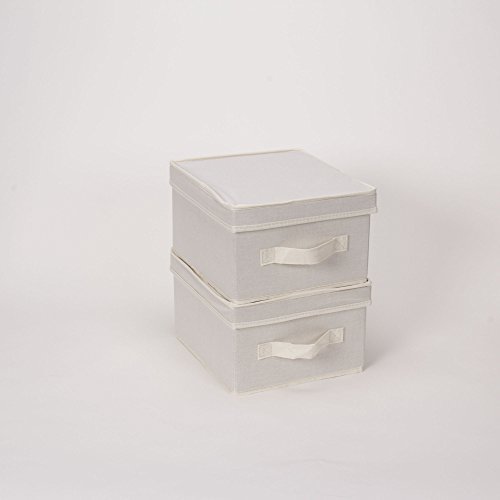 Household Essentials 111 Storage Box with Lid and Handle - Natural Beige  Canvas - Medium,Natural Trim