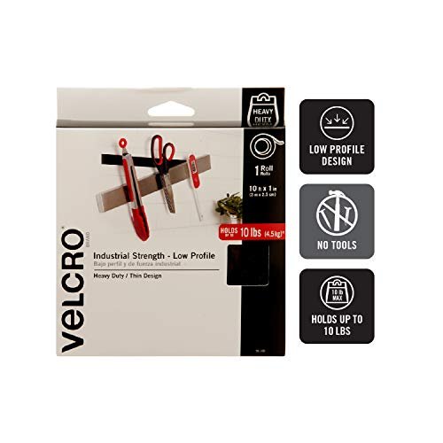  VELCRO Brand - 91100 Industrial Strength Low Profile Fasteners  – Heavy Duty Professional Hold with a Flush Surface to Surface Mount -  Holds up to 10 lbs. - 10ft x 1in Roll Tape, Black : Electronics