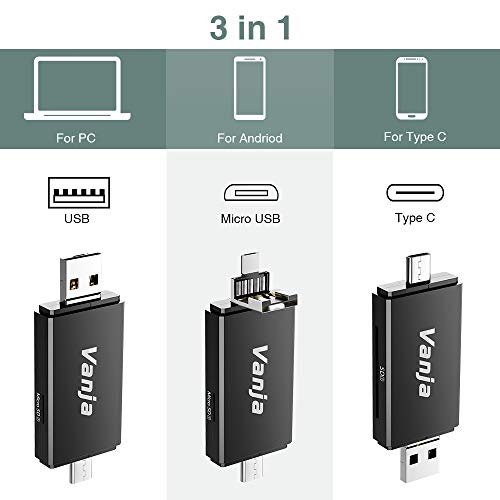 Vanja Sd Card To Usb Adapter, 3-In-1 Usb-C Usb-A Micro Usb Sd Card
