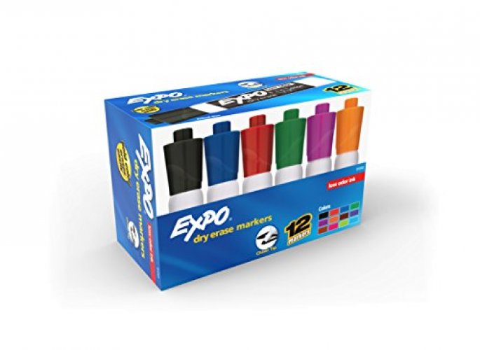 Expo Low Odor Dry Erase Markers, Ultra-Fine Tip, Assorted Colors, 12 Count  