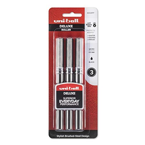 Uni-ball Deluxe Roller Ball Pens, Micro Point, Black - 3 count