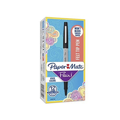 Felt Tip Pens, Fine Point (0.4mm), Black, Black, Box of 12