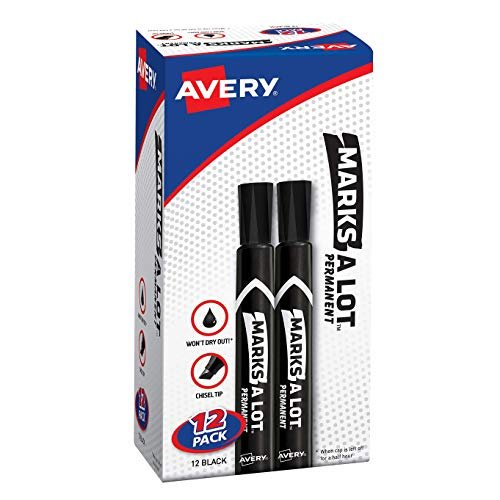 Avery Marks-A-Lot Permanent Marker Large Chisel Tip Pack of 12 Black Markers 98028