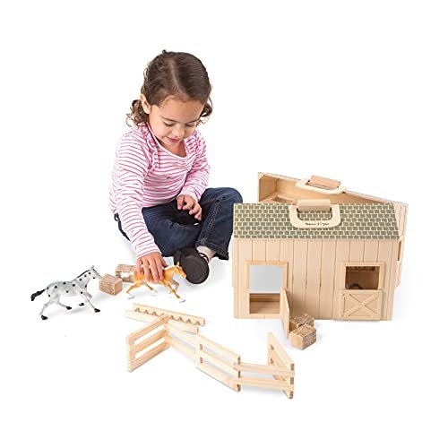 Melissa & doug folding wooden horse stable dollhouse store with fence