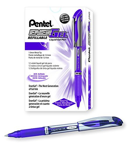 Pentel EnerGel Deluxe Liquid Gel Pen, Bold Line, Metal Tip, Violet Ink, Box of 12 (BL60-V)