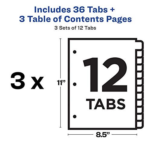 Avery 12-Tab Dividers For 3 Ring Binders, Customizable Table Of Contents,  Multicolor Tabs, 3 Sets (11073) - Imported Products from USA - iBhejo