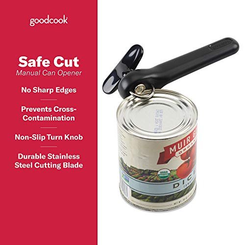 GoodCook Safe-Cut Manual Can Opener with Stainless Steel Cutting Blade,  Black