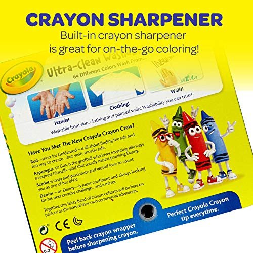 Crayola Ultra Clean Washable Crayons, Built in Sharpener, 64 Count, Kids at  Home Activities