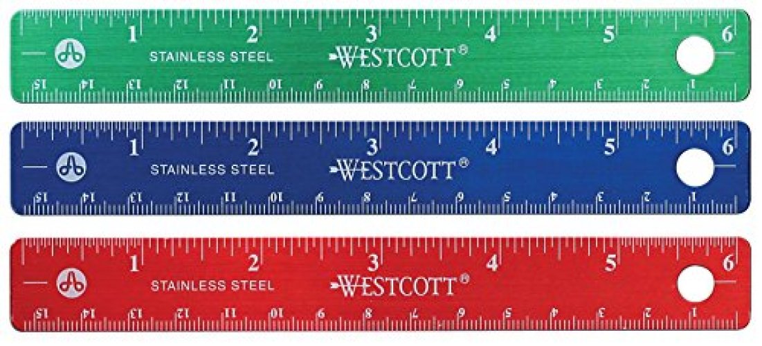 Westcott 12 Stainless Steel Office Ruler With Non Slip Cork Base, Pack of  3