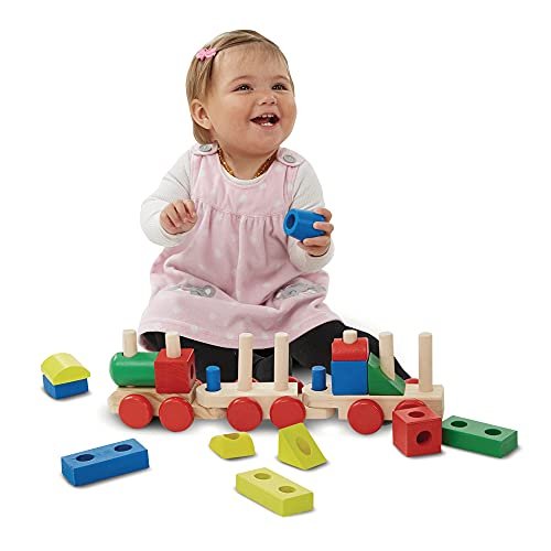 Melissa & Doug Stacking Train - Classic Wooden Toy (18 pcs) - Train Set,  Wooden Sorting & Stacking Toys For Toddlers Ages 2+, Multi-colored