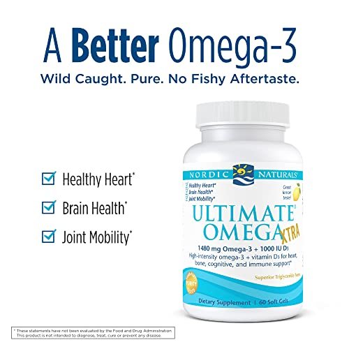 Nordic Naturals Ultimate Omega Xtra, Lemon Flavor - 60 Soft Gels - 1480 Mg  Omega-3 + 1000 Iu Vitamin D3 - Omega-3 Fish Oil - Epa & Dha - Brain, Heart  - Imported Products from USA - iBhejo