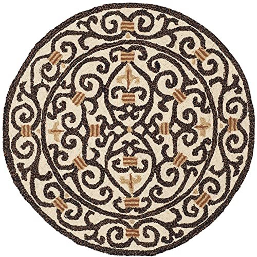 Safavieh Chelsea Collection Area Rug - 4' Round, Ivory & Dark Brown, Hand- Hooked French Country Wool, Ideal For High Traffic Areas In Living Room, Be  - Imported Products from USA - iBhejo