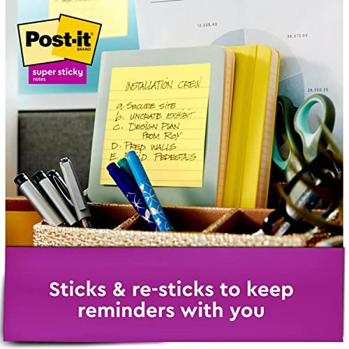 Post-it Super Sticky Notes 4 x 4-Inches Canary Yellow Lined 6-pads