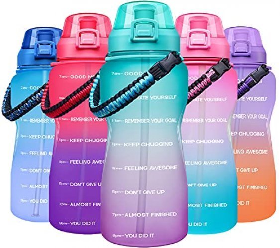  LAOION Half Gallon Water Bottle with Storage Sleeve.64 OZ  Reusable Large Gym water Jug with Leak Proof Straw Lid. Big Sports Jug with  Motivational Time Marker and Handle for Men 